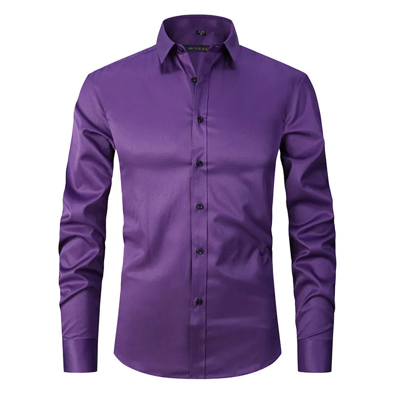 Men's stretch long sleeve work shirt in polyester fabric shown in multiple colour options