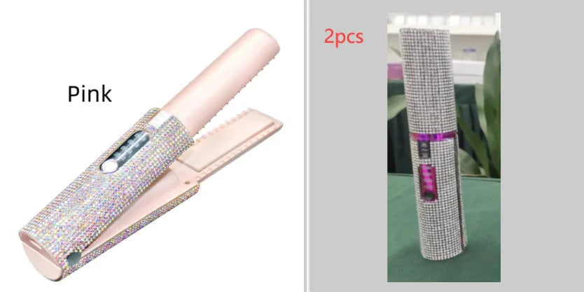 2-in-1 electric USB hair straightening brush with ceramic coating in green