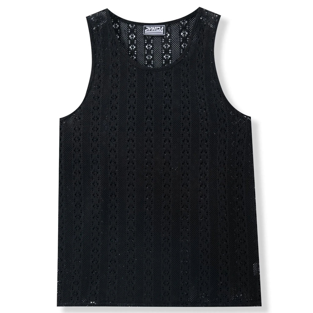 Round neck loose vest in solid colour polyester fibre, available in khaki, white, and black, sizes M to 3XL
