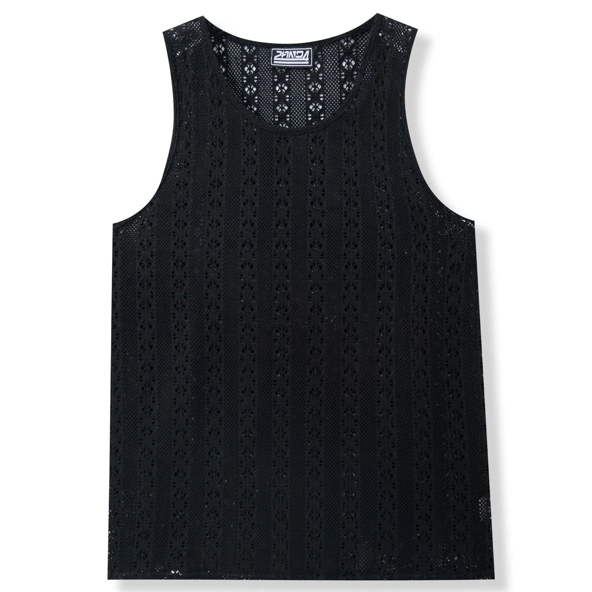 Round neck loose vest in solid colour polyester fibre, available in khaki, white, and black, sizes M to 3XL