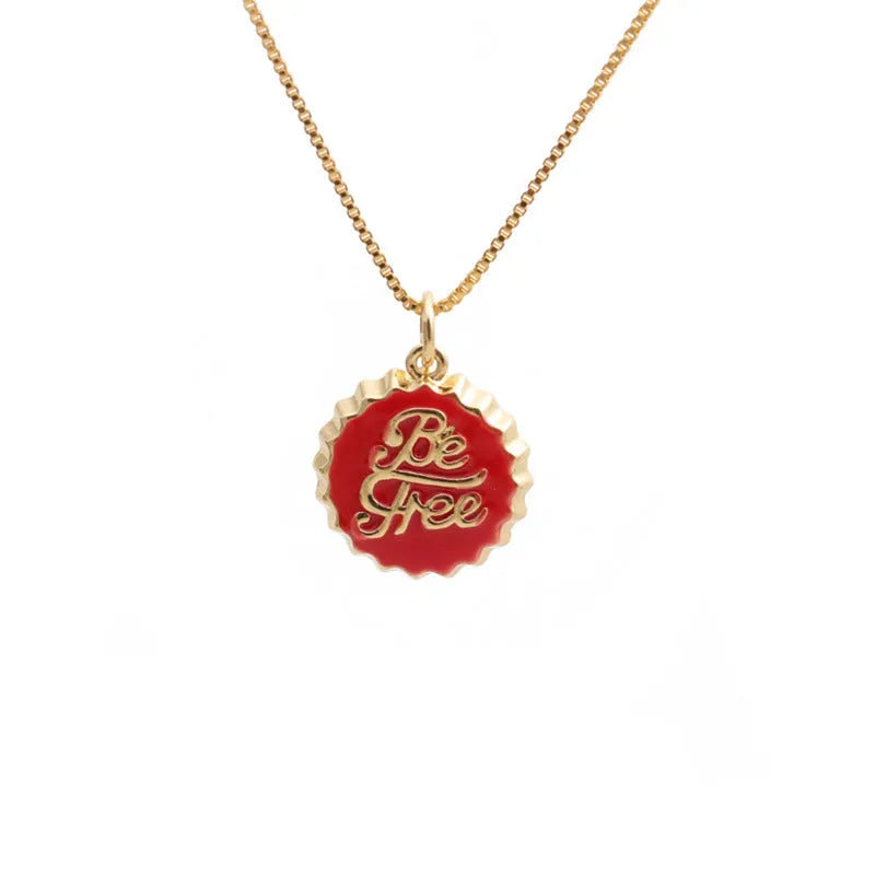 Copper bottle cap pendant necklace on a 40cm box chain with 18K gold electroplating.