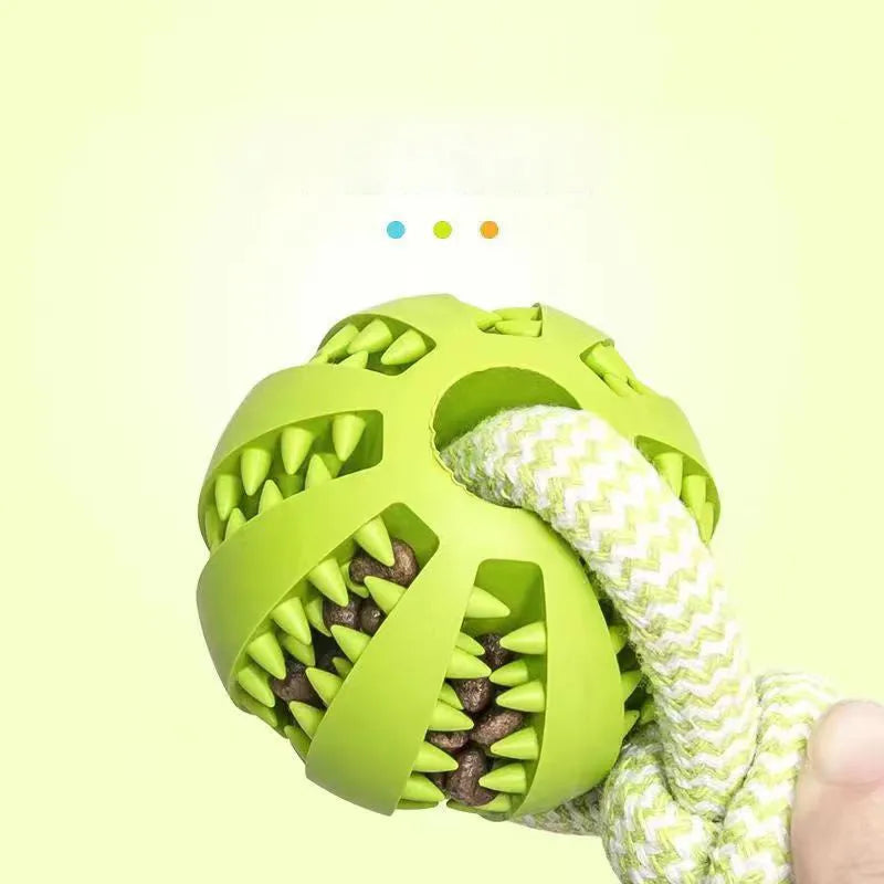 Blue TPR rubber rope ball dog toy for small dogs, measuring 36x6x6 cm, with cotton rope for tug-of-war