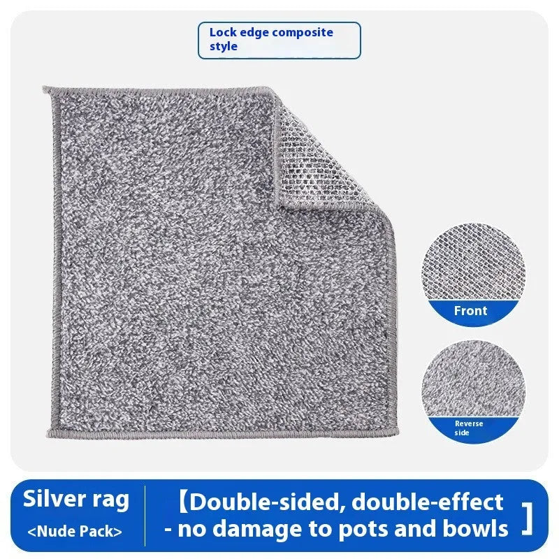 Microfiber kitchen cleaning cloth for pots and bowls in silver wire or composite construction