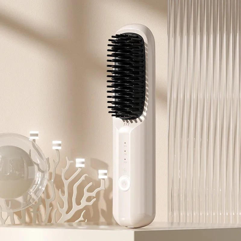 Wireless anion straight comb in beige, pink, purple, or black colours with Type-C charging port