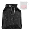 Green bubble net soap container bag with waterproof leak-proof material, shown open with a bar of soap inside.