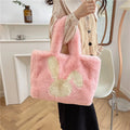 Cartoon rabbit ears plush shoulder bag in large tote style