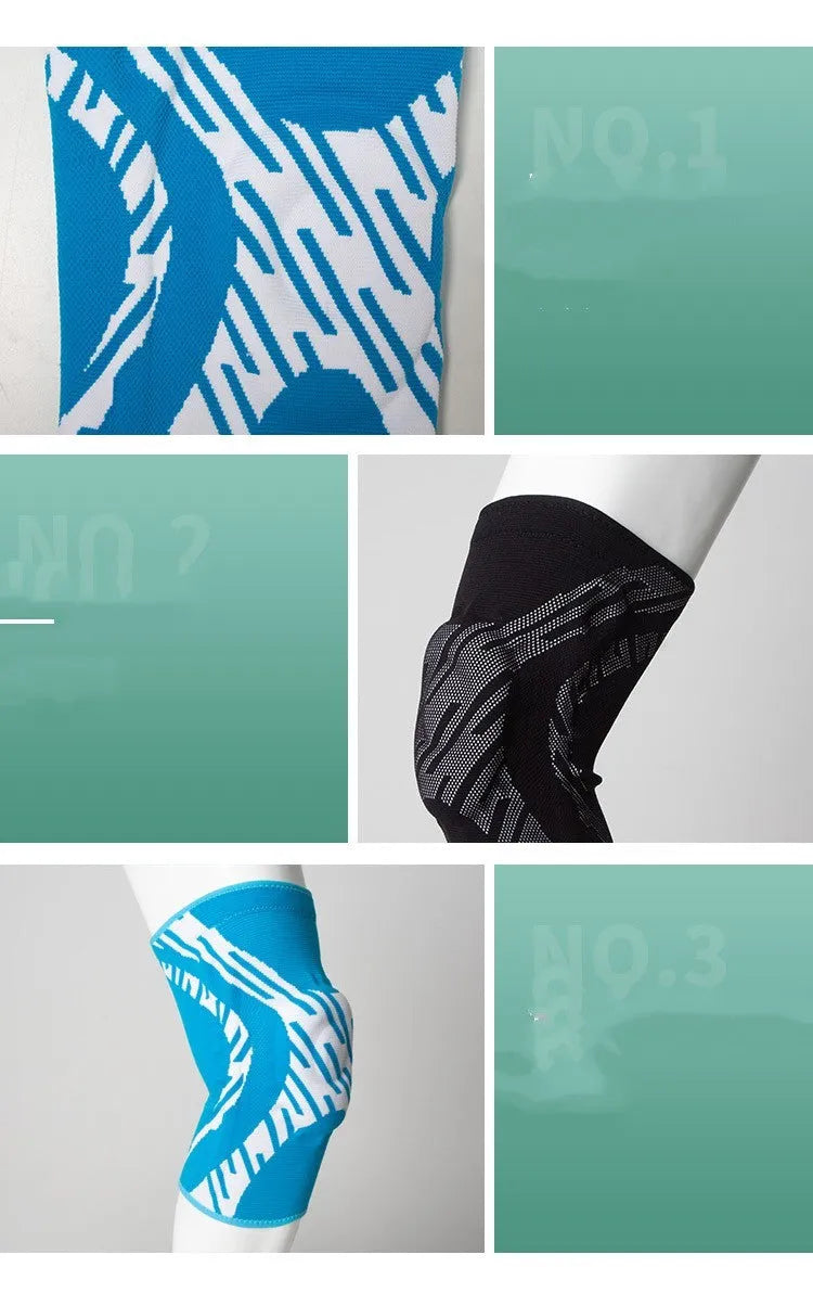 A black pressurised nylon knee pad for men's basketball, shown laid flat.