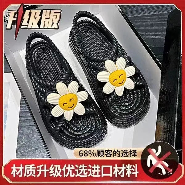 Women's beige PVC sandals with sunflower decoration and non-slip soles
