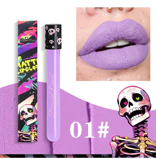 Halloween creative makeup retro matte gold silver lip gloss in test tube skull packaging