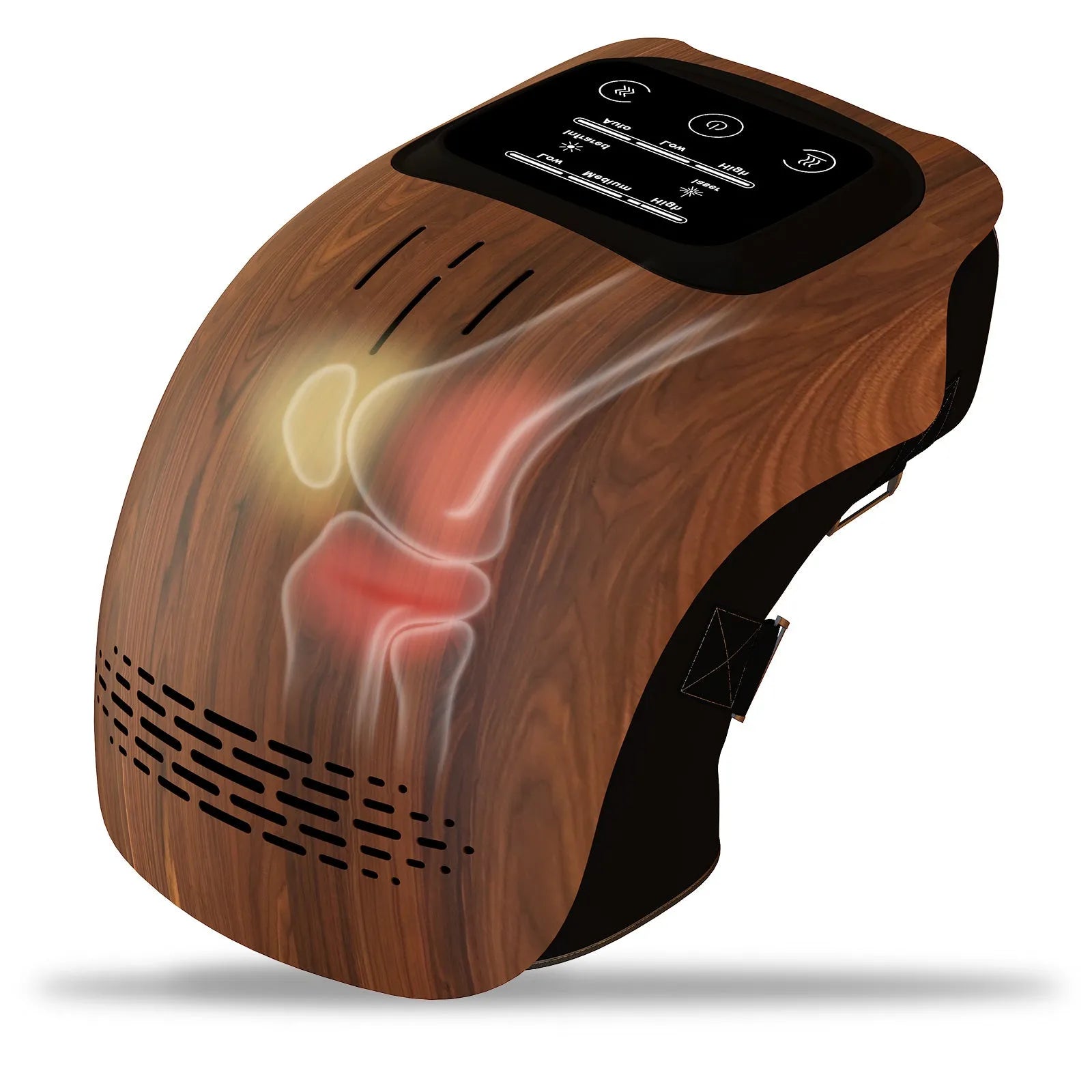Electric knee massager with heating and vibration functions in white and wood colour options