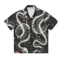 Snake bone pattern printed Cuban collar short sleeve shirt in loose fit cardigan style