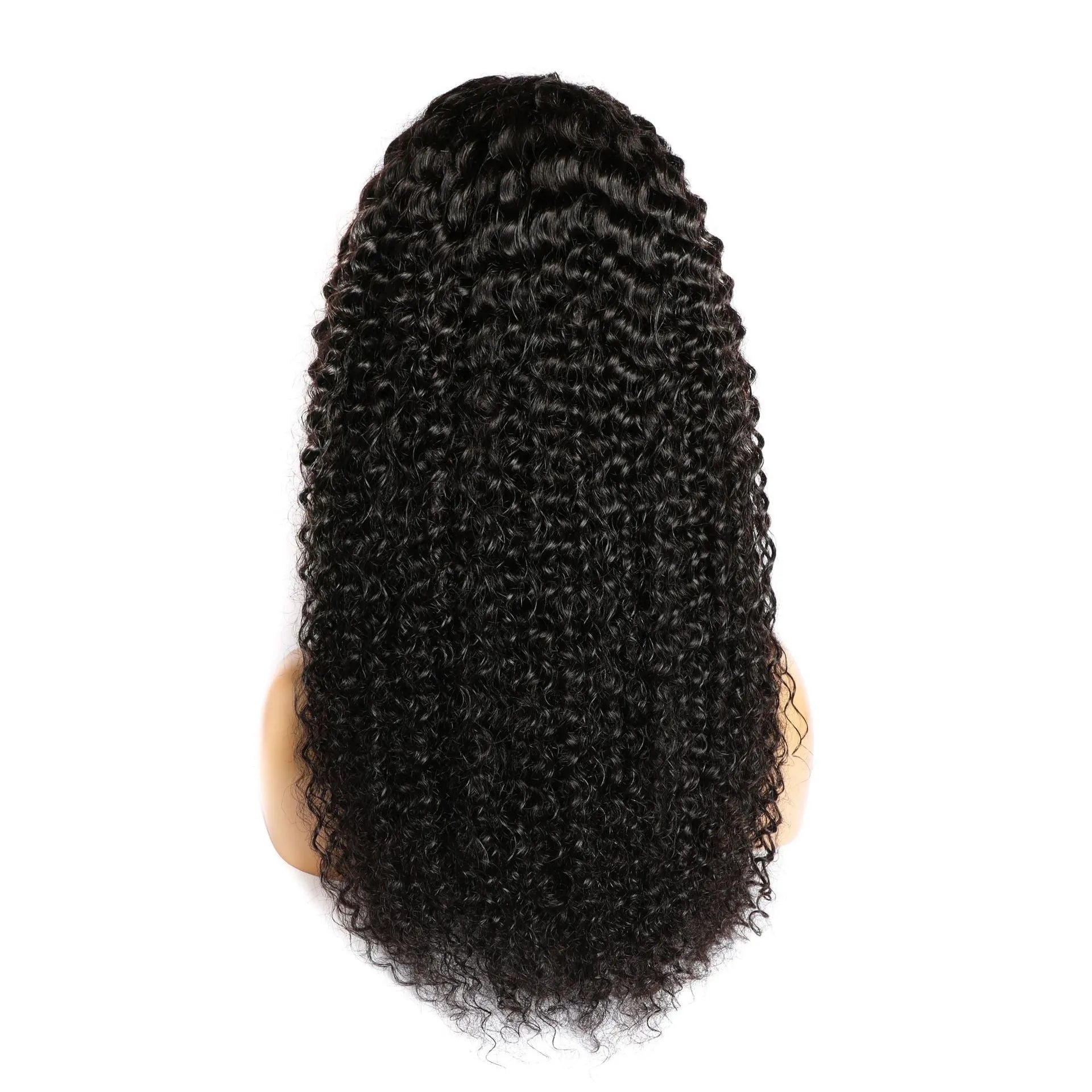 Curly human hair wig with natural-looking lace front and defined curls