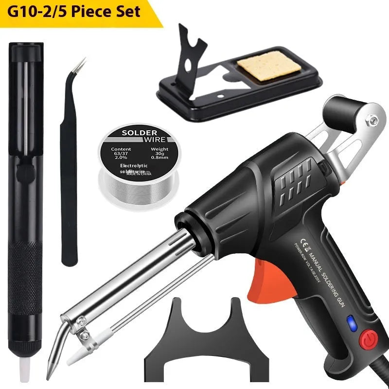 G102 soldering gun kit with light, five-piece electronic repair set in black