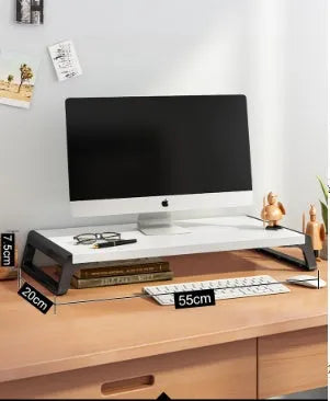 Walnut wood-based board office computer monitor heightening stand with black support leg