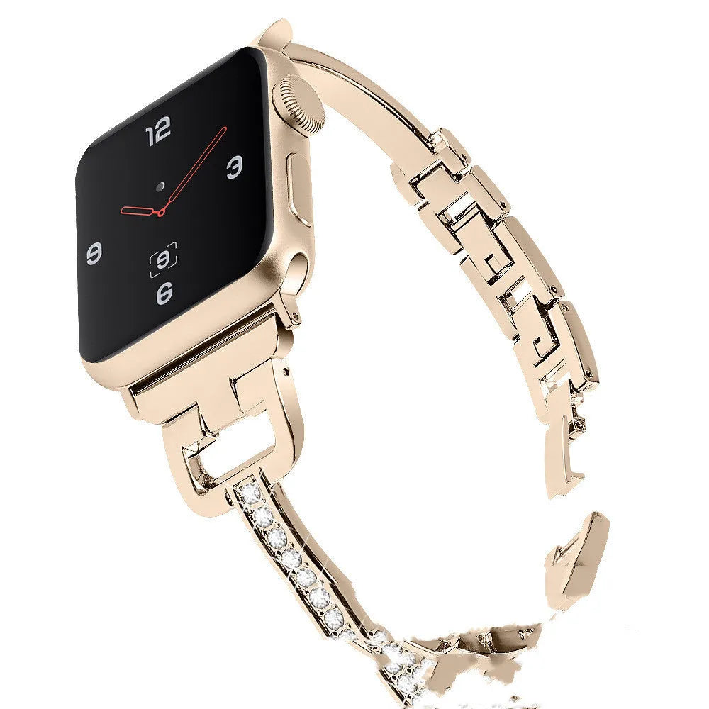 D-shaped metal diamond cut Apple Watch compatible strap in six colour options