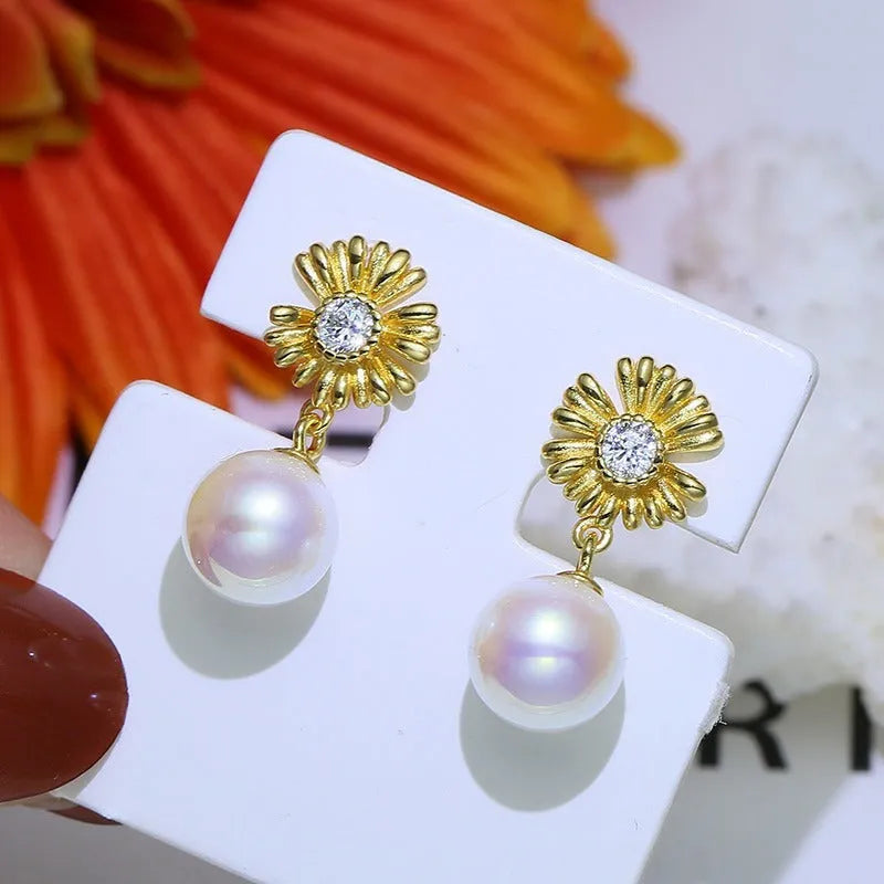 S925 sterling silver baroque flower earrings with adjustable ring holder in silver or gold colour