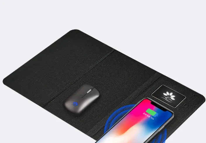 Folding wireless charging mouse pad set with Bluetooth mouse and custom logo printing on cloth surface