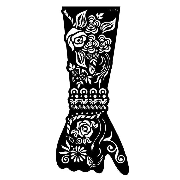 Geometric hollow template tattoo sticker with machine-cut edges and three-dimensional paper carving texture
