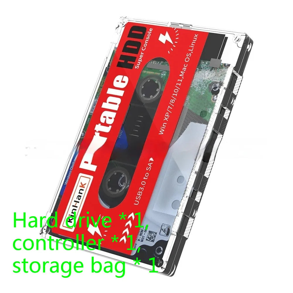 External mechanical hard disk with USB cable, PC shell measuring 12.8cm, showing 2TB capacity for gaming storage