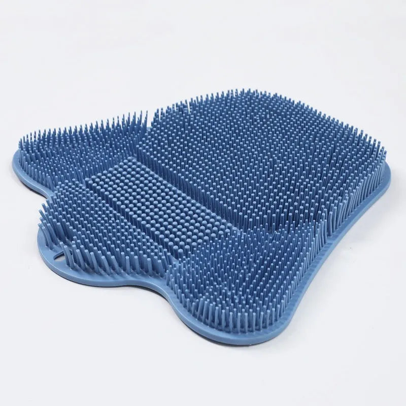 Blue silicone bath massage cushion with textured surface measuring 31cm by 32cm for bathing and relaxation