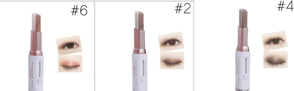 Two-color gradient eye shadow stick with metal casing and smudge blend effect for eye makeup