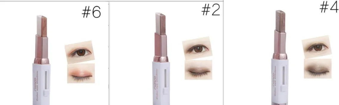 Two-color gradient eye shadow stick with metal casing and smudge blend effect for eye makeup