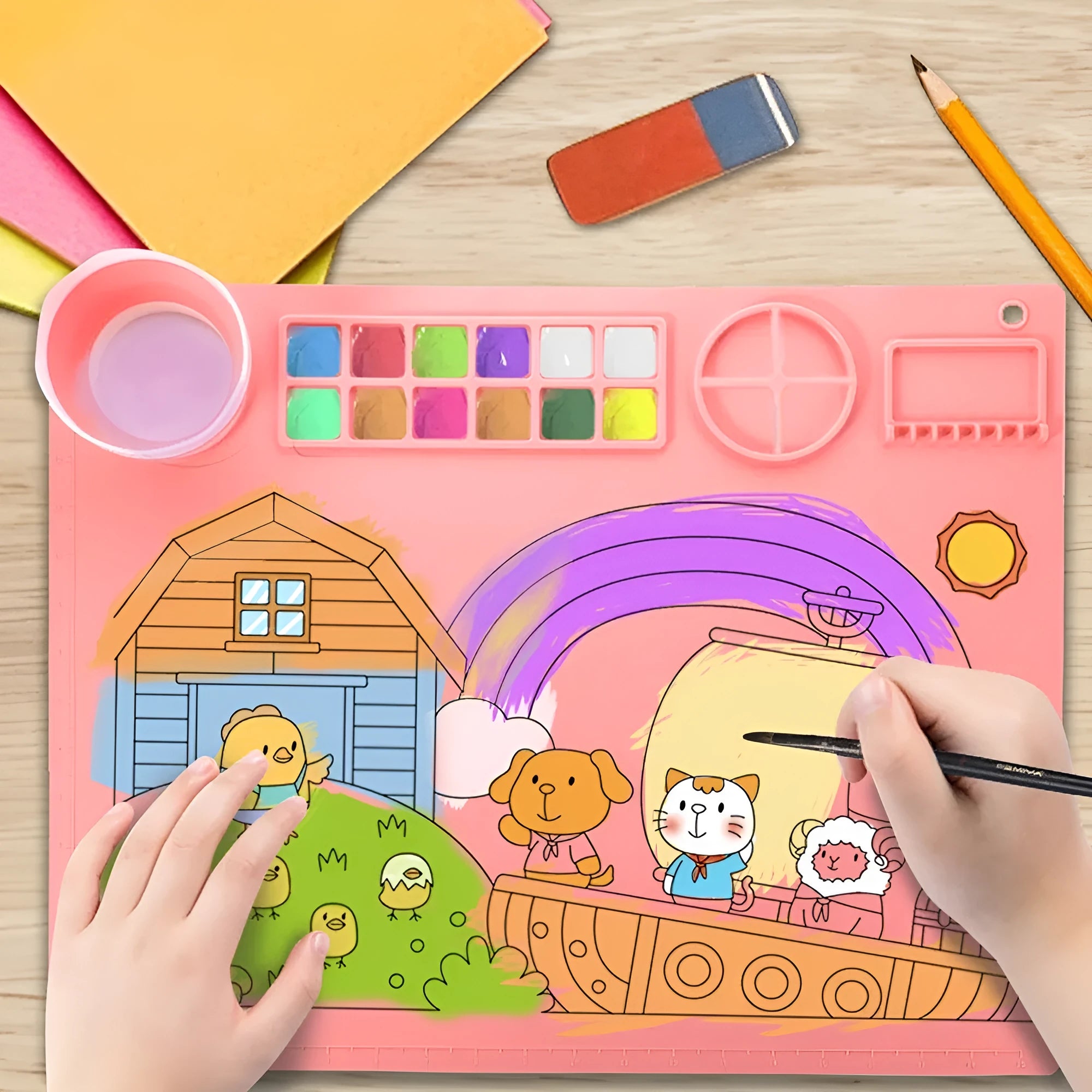 Light blue silicone painting mat with graffiti drawing board measuring 50x40cm