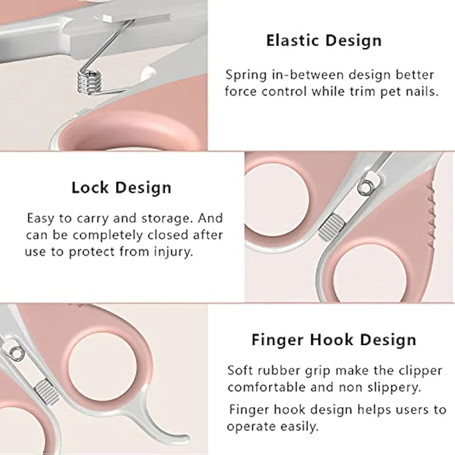 Grey and pink angled blade cat nail clippers with safety guard and non-slip handles for small pets.