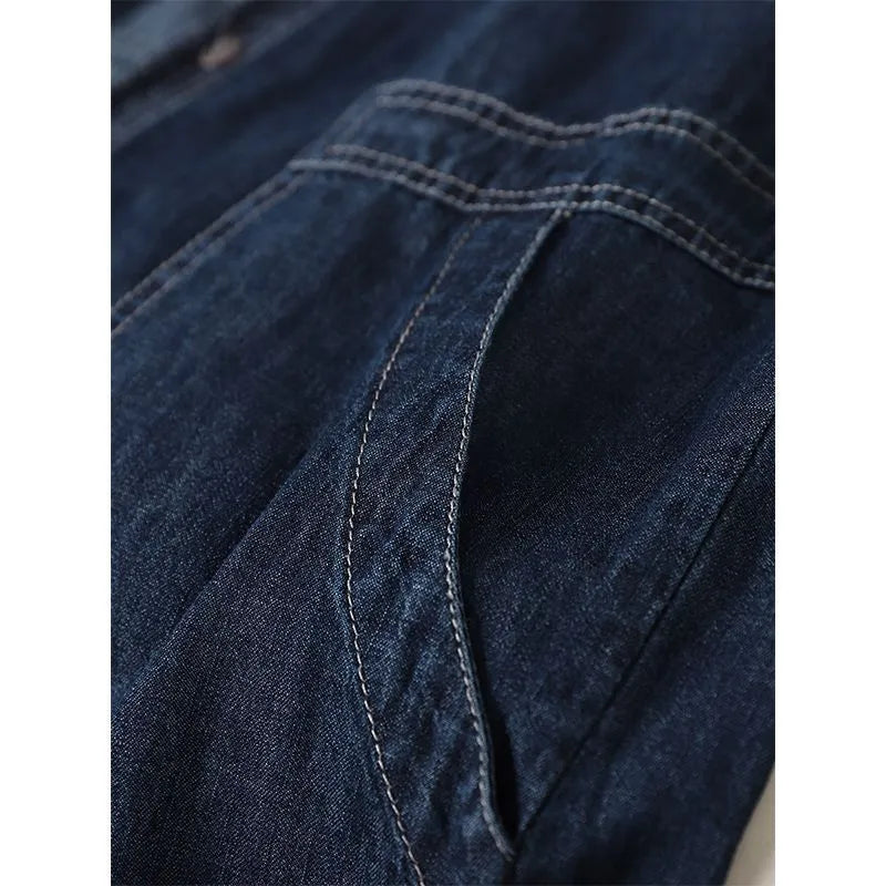 Long sleeve solid colour hooded denim top with large pocket in light blue front view