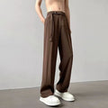 Black wide leg trousers with straight leg opening and loose fit casual style