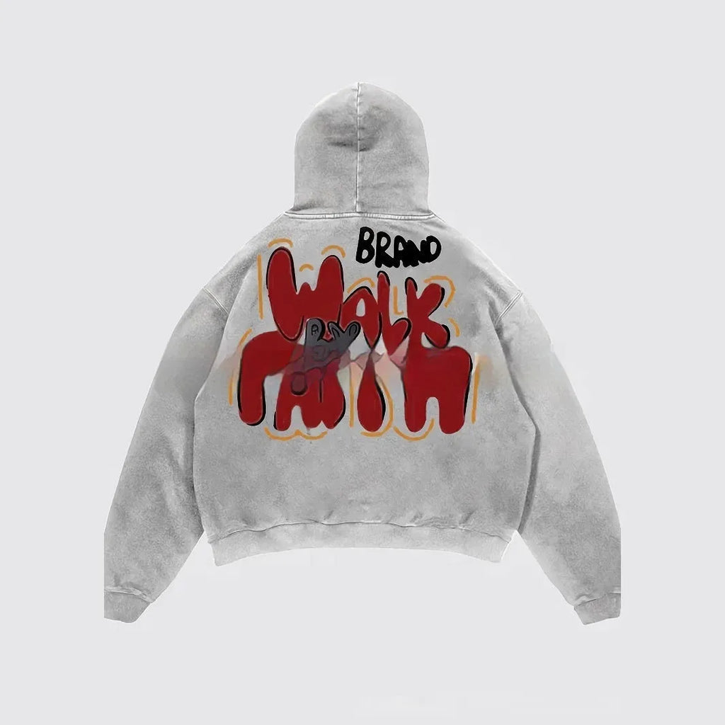 Women's Granny Grey Harajuku style hoodie with letter print design and front pockets