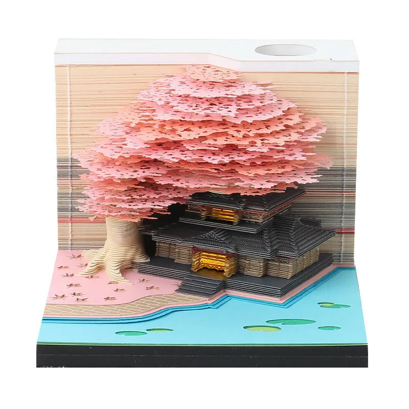 3D sticky note paper carving notepad with tear-off pages and decorative ornament design