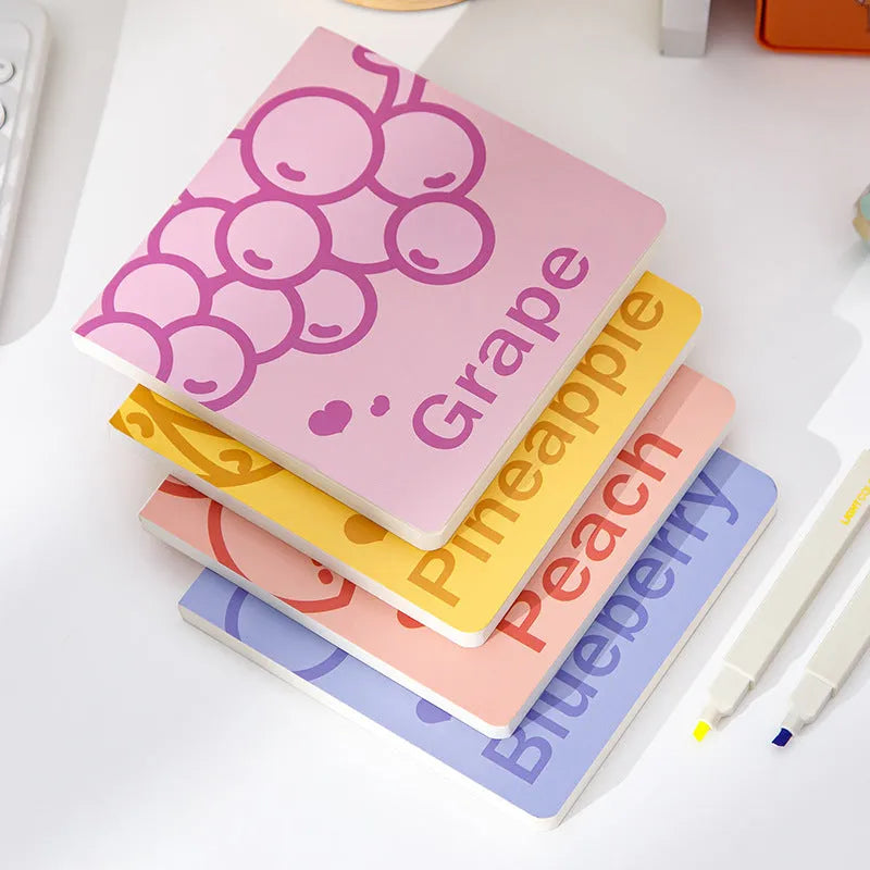 Square 14.5cm notebook with colour embossed fruit design cover and 80g thickened paper pages