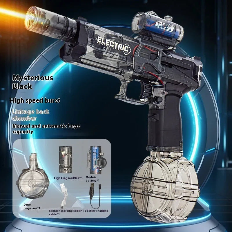 Fire Rat Electric Water Pistol showing black design with cool light effects
