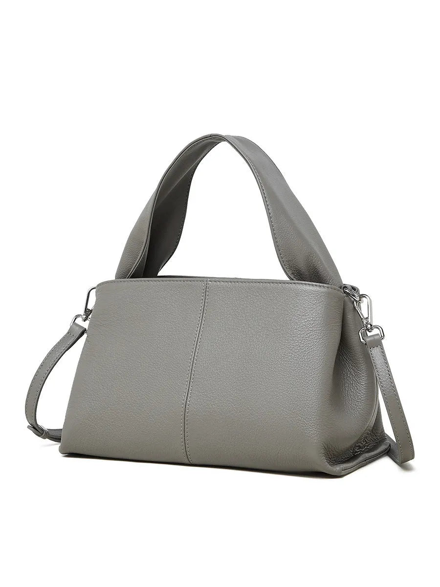 Women's genuine cowhide leather messenger bag with double shoulder straps in horizontal square shape