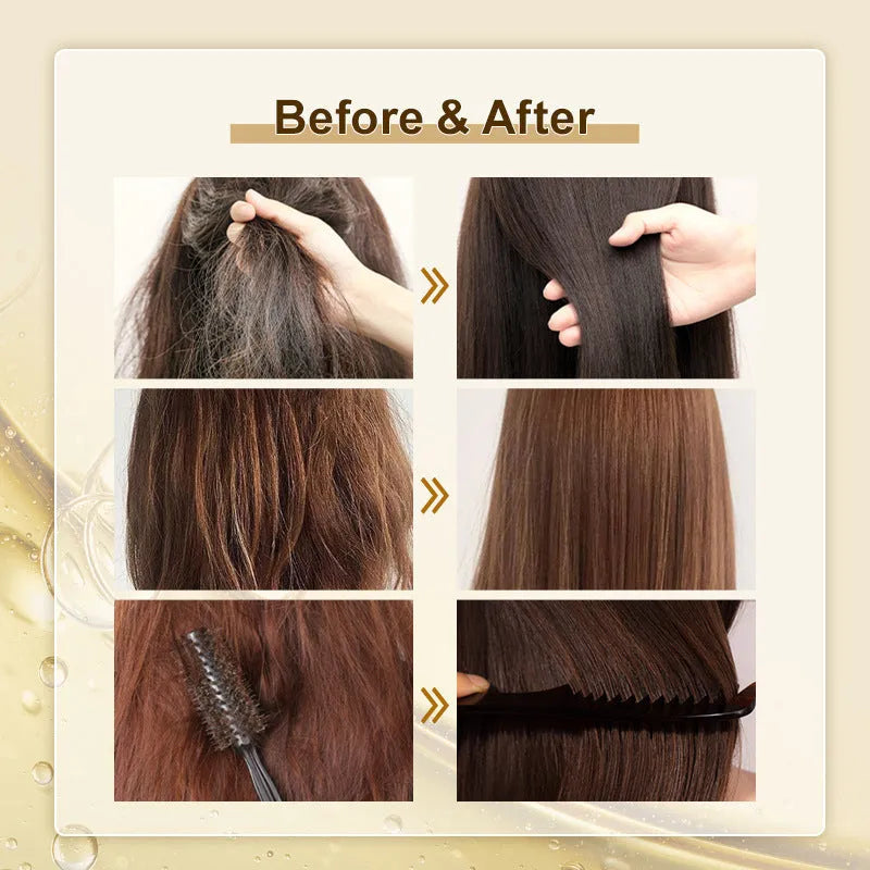 Yellow 50ml hair care essential oil bottle for scalp and frizz treatment.