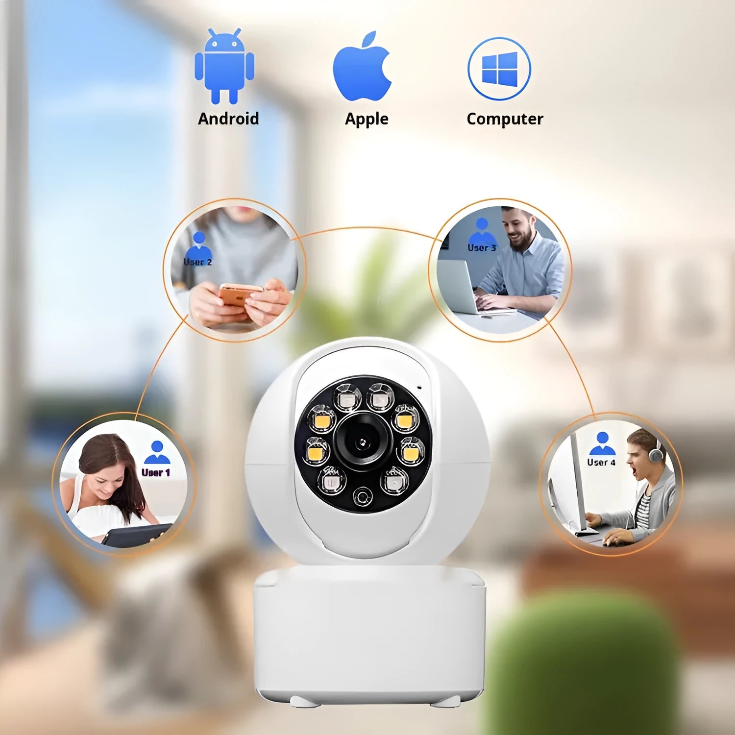 1080p HD indoor security camera with dual lights on a white ceiling mount