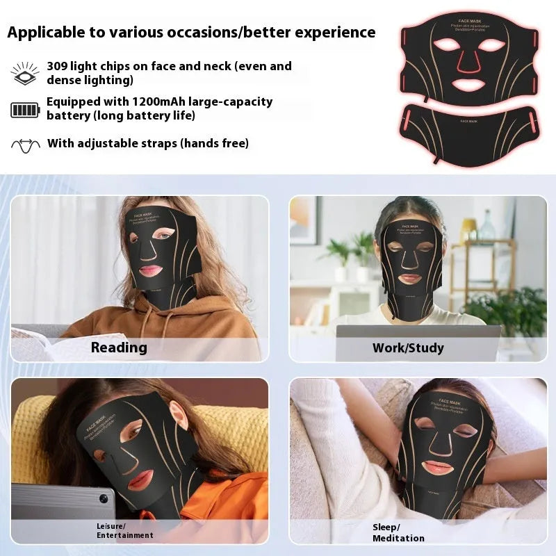 Black gold facial beauty mask with headband design and touch screen controls for IPL and LED red light therapy