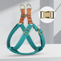 Brown vest-style dog leash with cotton belt and alloy fasteners