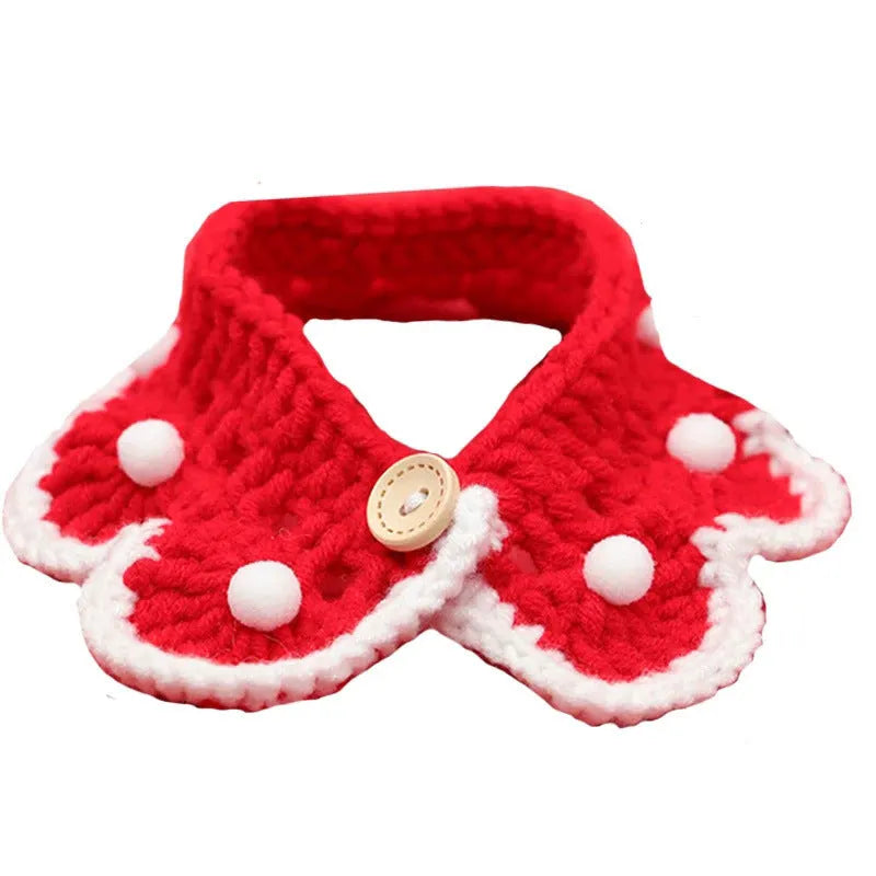 Soft milk cotton knitted collar for small pets with a cartoon pattern, shown in multiple sizes.