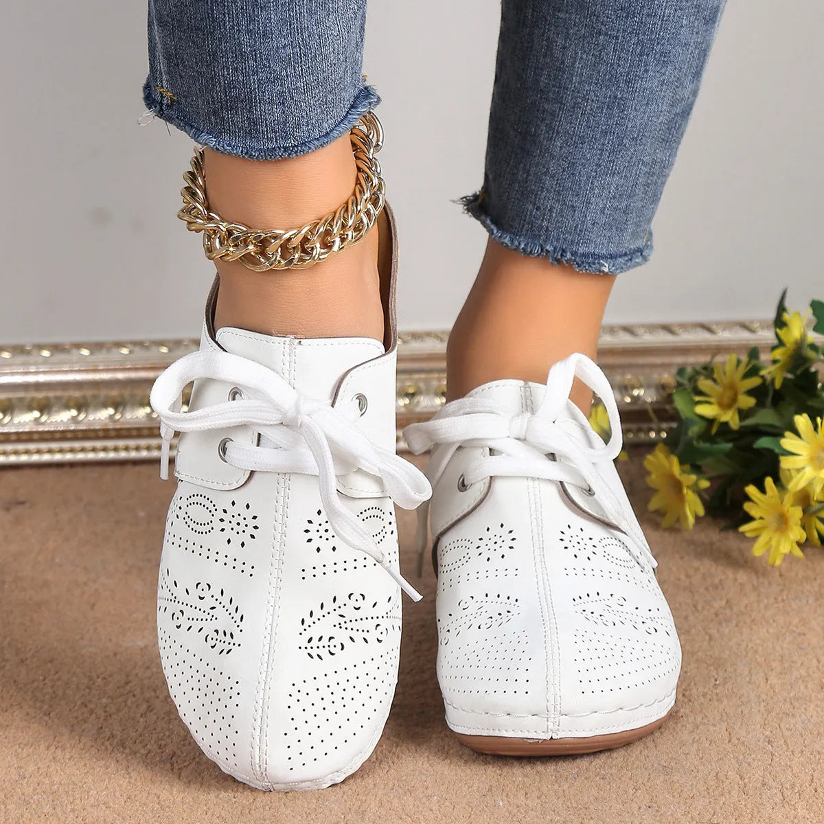 Women's summer baotou lace-up slippers with hollow out wedge design in various colours