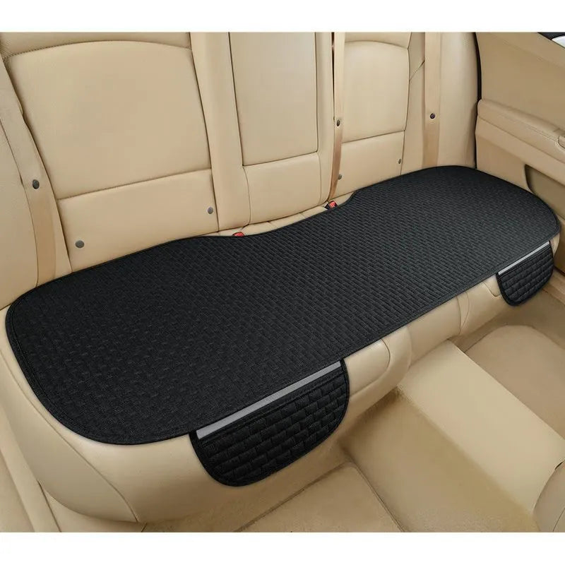 Linen car seat cushion set with hemmed edges in black and red, coffee, and cream colour options