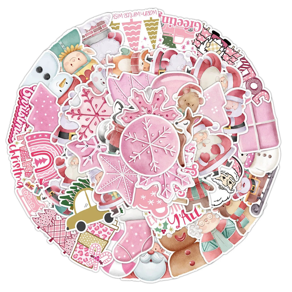 Christmas waterproof sticker pack showing variety of cute holiday designs from 4 to 8 centimetres