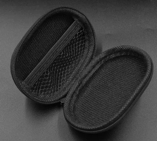 Black oval leather earphone storage bag for EDX PRO and compatible audio accessories
