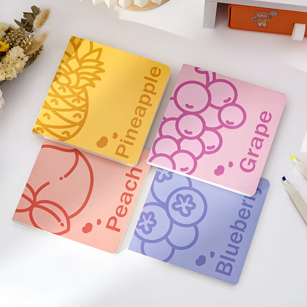 Square 14.5cm notebook with colour embossed fruit design cover and 80g thickened paper pages