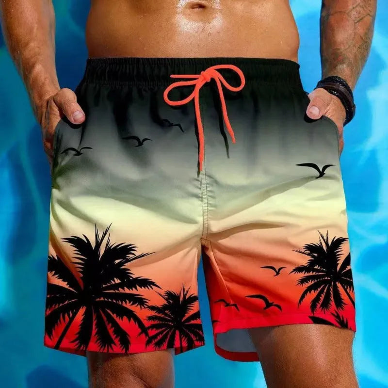 Men's ethnic pattern swimming trunks in loose board shorts style with polyester fabric