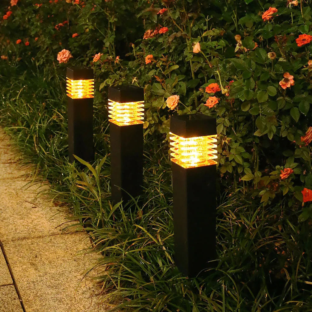 Square white solar ground lamp for garden pathway lighting