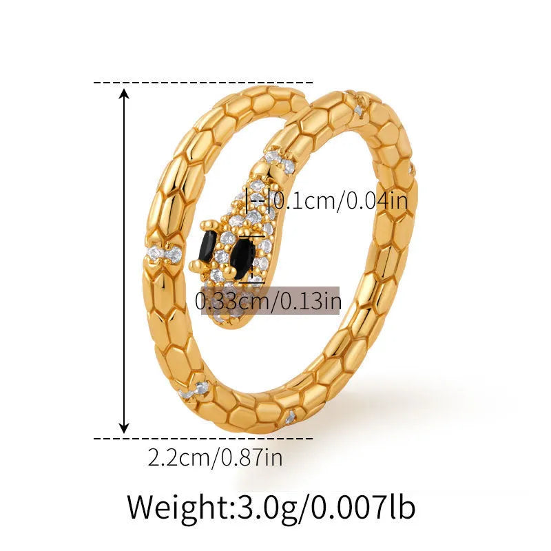 Adjustable snake-shaped copper index finger ring with 18K gold colour retention