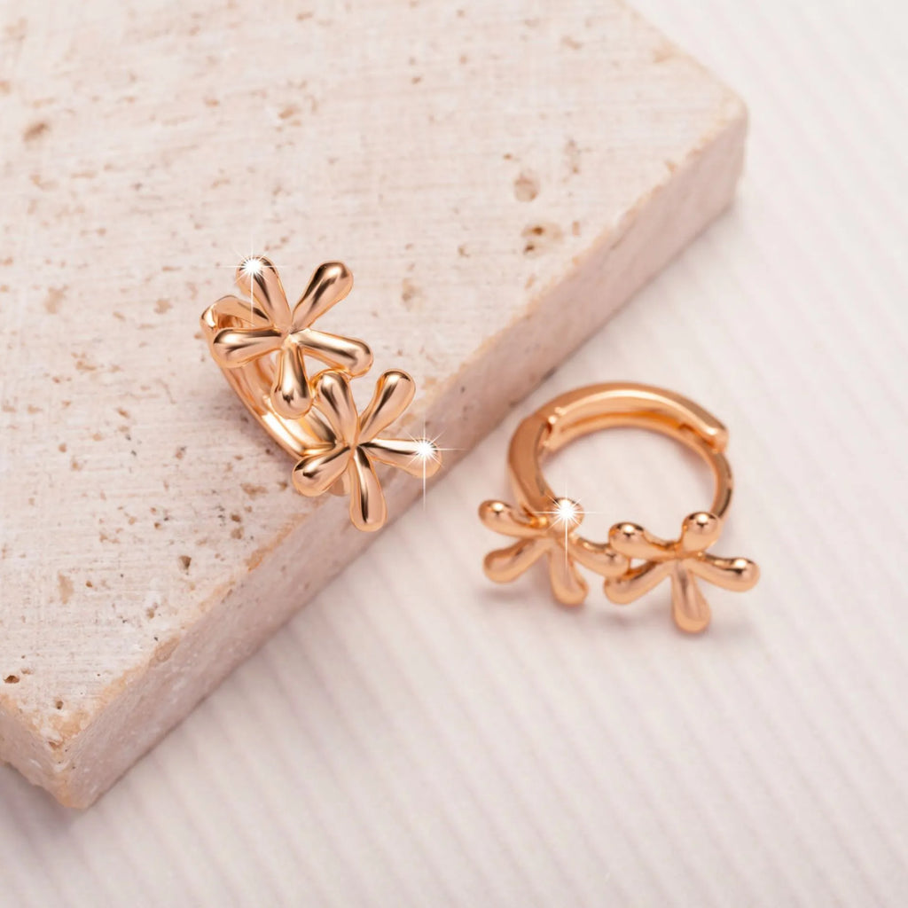 Electroplated rose gold waterdrop flower earrings with circular design for women