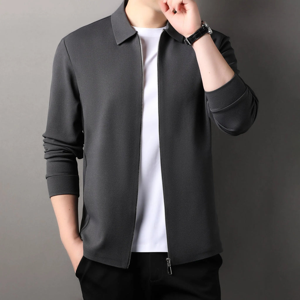 Men's polyester business jacket with straight hem in black, dark grey or apricot colours